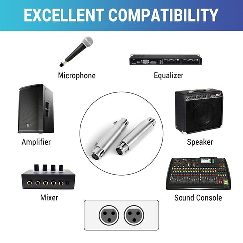 XLR Female to XLR Female Adapter 2 Pack, 3-Pin XLR Female to 3-Pin XLR Female Gender Changer Connector, Mic Barrel