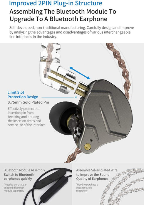 KZ ZSN Pro Dual Drivers 1BA 1DD in Ear Earphones, HiFi Power Bass Wired Earbuds with Detachable Cable