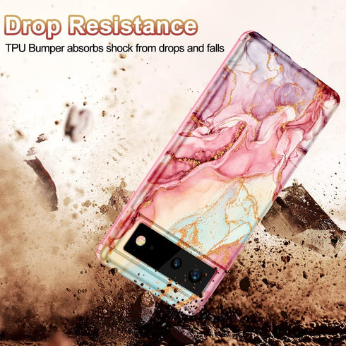 Btscase Gold Glitter Bling Marble Pattern Case for Google Pixel 6, Slim Fit Shockproof Cover for Women