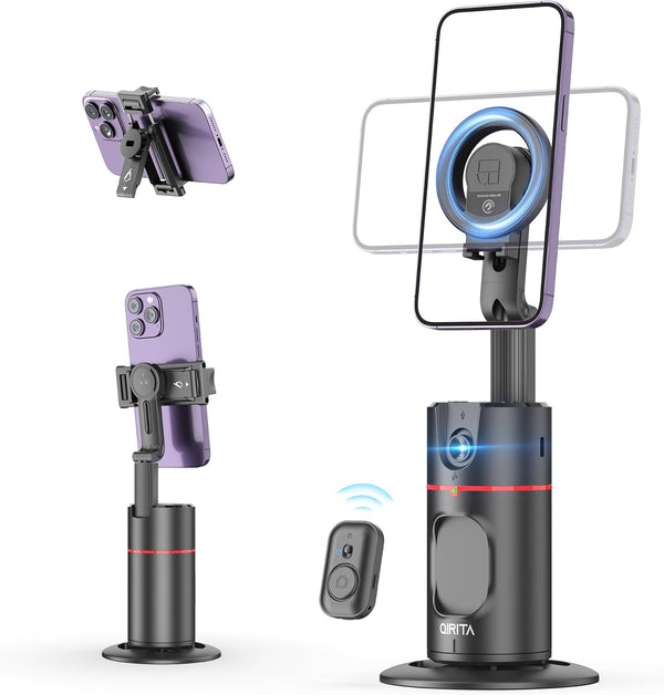 Auto Face Tracking Phone Holder, Magnetic Tripod with 360 Rotation & Remote, Smart Shooting Camera Mount for Live Video