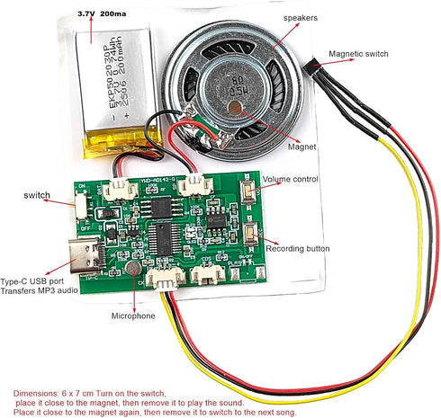 Gikfun 16MB MP3 EK8491 Magnetic Activated Music Module | DIY Recordable Sound Chip | MultiPlay Recorder for Crafts