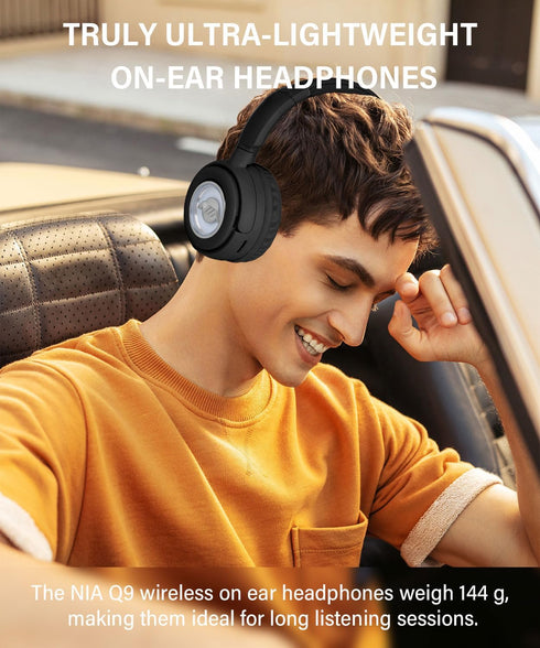 On-Ear Headphones Wireless Bluetooth, Lightweight Foldable Design, 20H Playtime, Built-in HD Mic, Black
