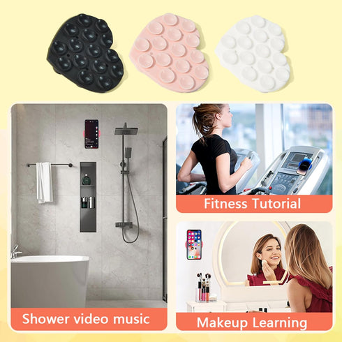 Vilbocr Heart-Shaped Silicone Phone Sticky Grip - Adhesive Back Phone Holder for iPhone & Android, Selfie Mirror Mount