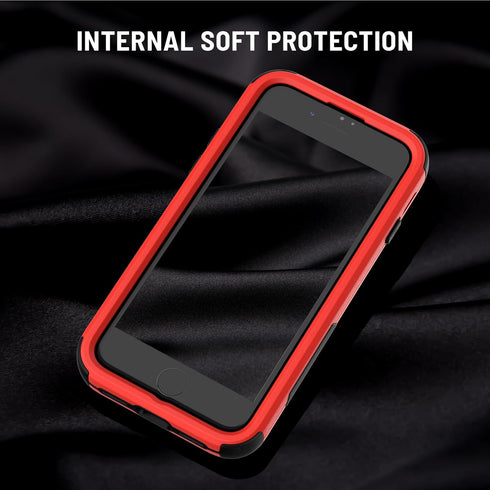 iPhone SE 2022 (3rd Gen) Heavy Duty Case with Glass Protector, Rugged Shockproof, Drop Proof, 3-in-1 - Red/Black