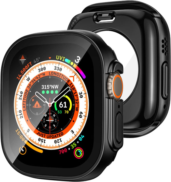 Tensea 2-in-1 Waterproof Case for Apple Watch Ultra 2/Screen Protector, 49mm Protective PC Face Cover with Built-in