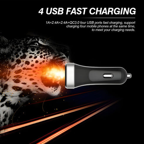 USB Car Charger Adapter, 4 Ports QC3.0 Cell Phone Fast Charger, Multi-Port Smart Quick Charger for Cigarette Lighter,