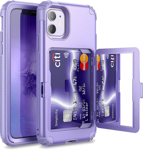 WeLoveCase iPhone 11 Wallet Case, Light Purple Defender Credit Card Holder with Hidden Mirror & Heavy Duty Protection