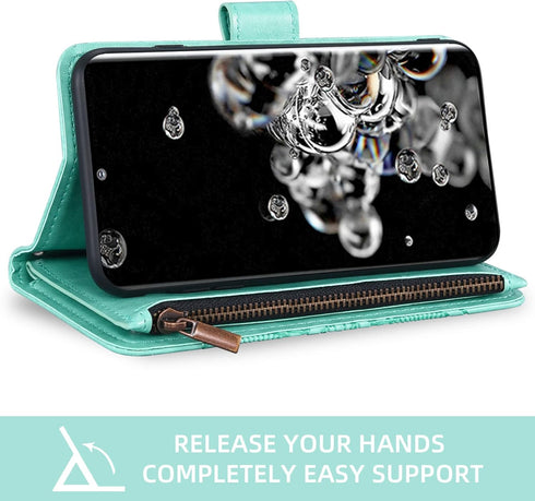 Asuwish Wallet Case for Samsung Galaxy S20 Ultra 5G with Tempered Glass Protector, Flip Card Holder, Green.