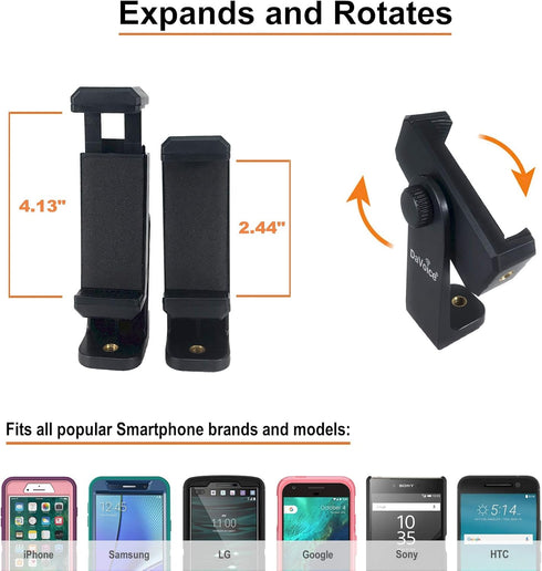 DaVoice 360 Tripod Phone Mount Adapter, Rotating Holder, Compatible with iPhone Smartphone Camera Stand, Universal Cell
