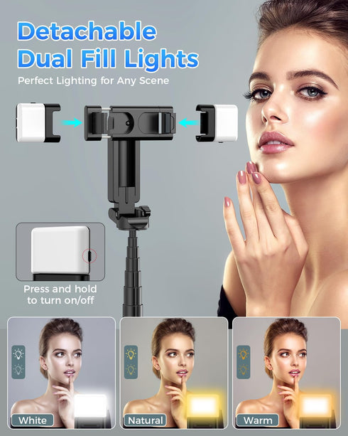 Kinwald 3-in-1 Phone Tripod with LED Lights & Remote, Extendable Selfie Stick Tripod Stand, Compact Portable