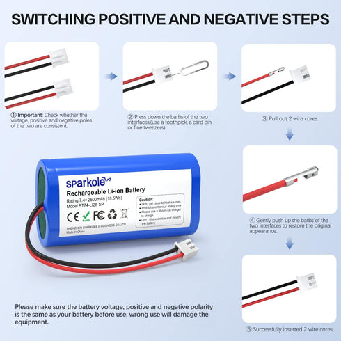 7.4V 2500mAh Li-ion Rechargeable Battery for Speaker, Remote Control Toy, Bluetooth Boom Box, Portable DVD Player