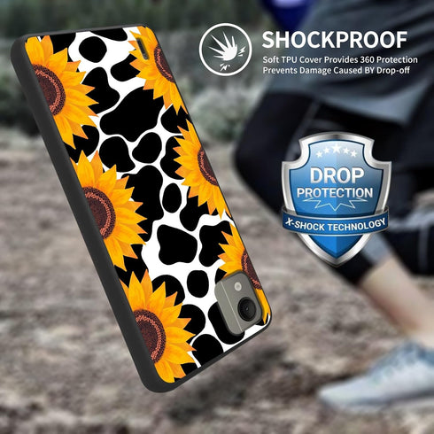Soft TPU Ultra-Thin Case for Nokia C110, Cow Print Sunflowers, Flexible Anti-Scratch Shockproof