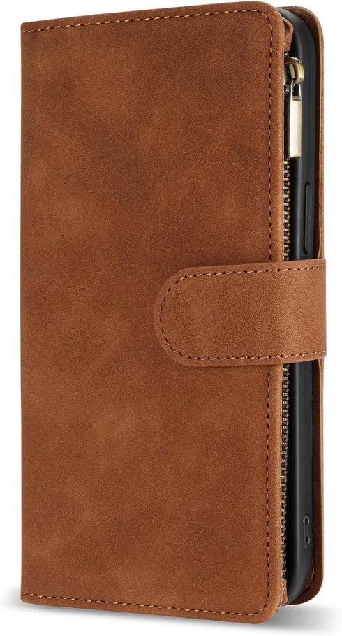 ZZXX Wallet Case for Samsung Galaxy S21 - Premium Soft PU Leather Zipper Flip Folio with Card Slot