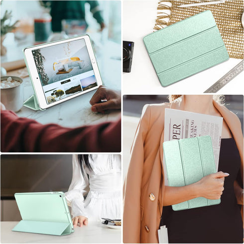 DTTO for iPad 9th/8th/7th Generation 10.2 inch Case, Premium Silk Pattern Slim Trifold Stand Cover - Matcha Green