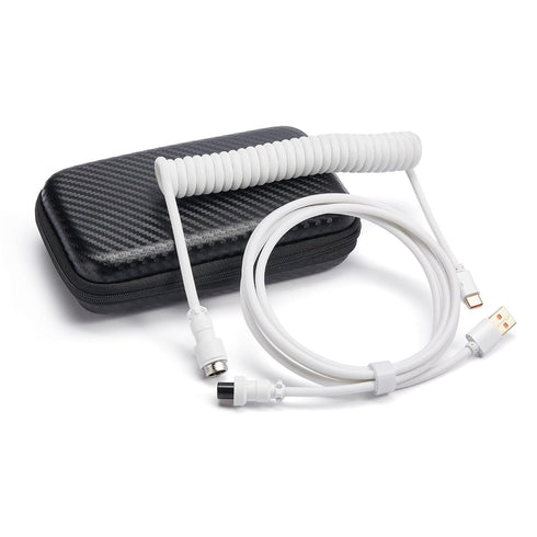 USB C Coiled Cable, Double-Sleeved Mechanical Coiled USB C Cable with Detachable Metal Aviator, USB-C to USB-A (White)