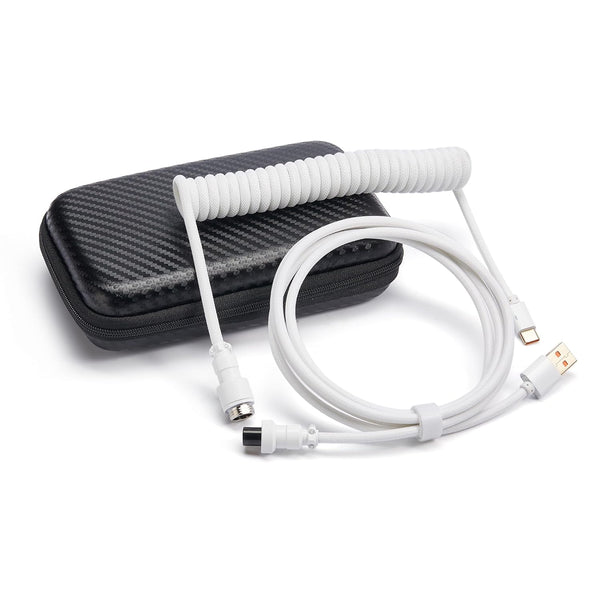 USB C Coiled Cable, Double-Sleeved Mechanical Coiled USB C Cable with Detachable Metal Aviator, USB-C to USB-A (White)