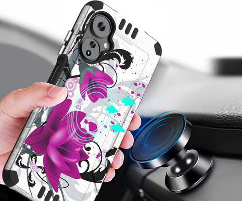 TJS Hybrid Shockproof Case for Boost Mobile Celero 5G 2024 (3rd Version), Metallic Brush Finish with Tempered Glass