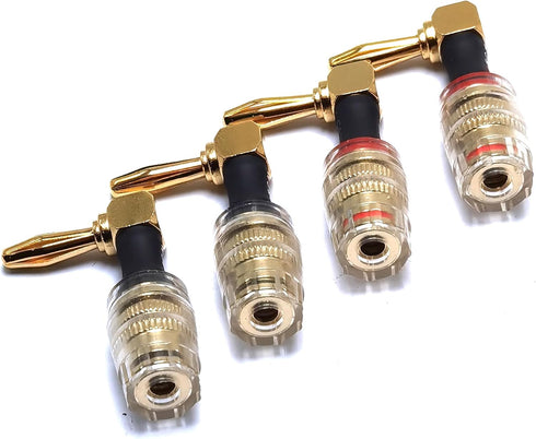 Right Angle Banana Plugs to 4mm Female Banana Jack Speaker Audio Adapter for Amplifier Sound Systems 4Pack