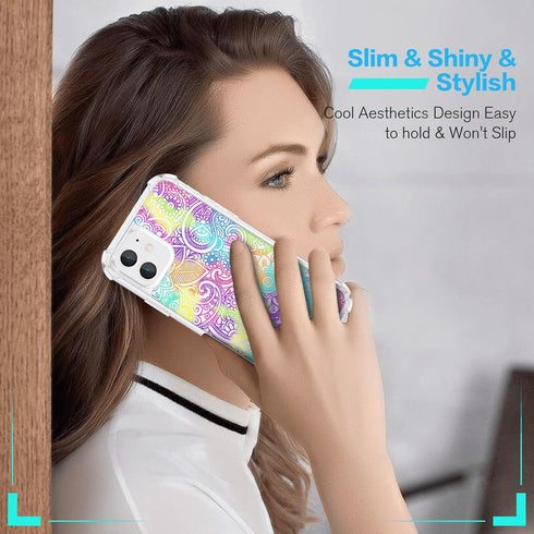 Compatible with iPhone 11 Case, Aesthetic Colorful Boho Mandala Flower Soft TPU Shockproof Protective Clear Floral Cover