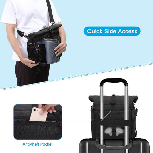 MOSISO Black Camera Crossbody Shoulder Messenger Bag, DSLR/SLR/Mirrorless Photography Case with Expandable Compartment