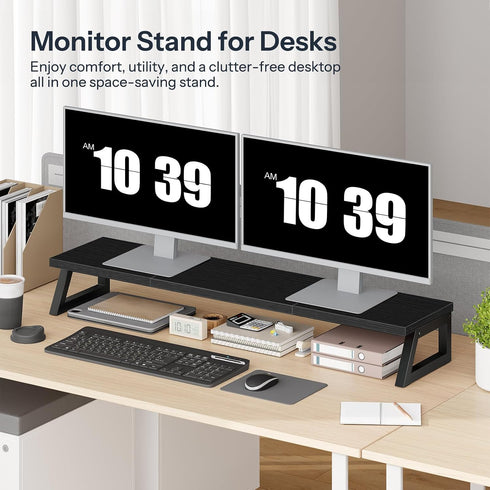 39 Inch 2 BB121CJ01 HOOBRO Dual Monitor Stand Riser, Large Computer Monitor Stand for Monitors, Computer Monitor Riser
