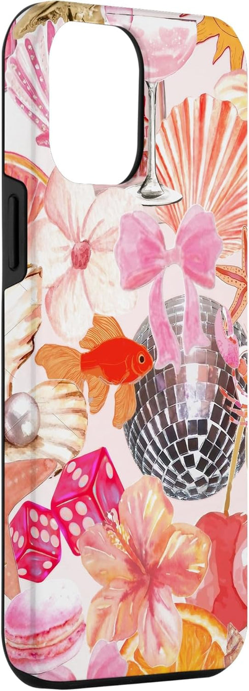 iPhone 14 Pro Max Case, Vintage Collage Art Pink Summer Scrapbook Floral Aesthetic