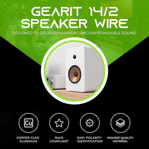 GearIT Pro Series 14AWG Speaker Wire Cable (100 Feet) - Great for Home Theater and Car Speakers, White