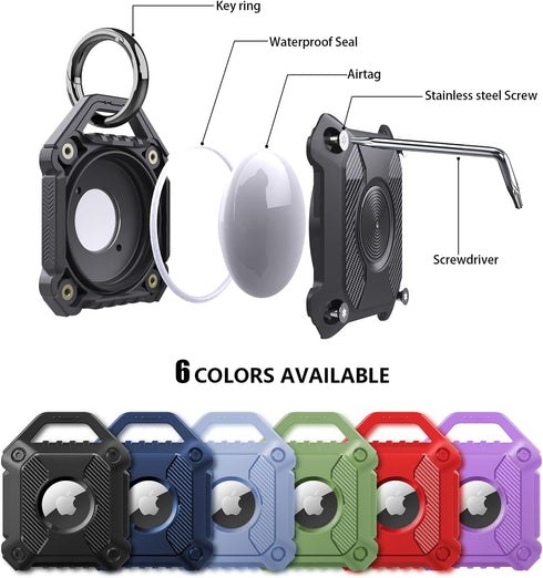 Waterproof Airtag Keychain Holder Case,Screw Full Cover Compatible with Apple Air Tag Tracker Key Ring Air Tags Protective Cover, TPU Case for Keys, Bags, Luggage and Pet Collar by Sichy