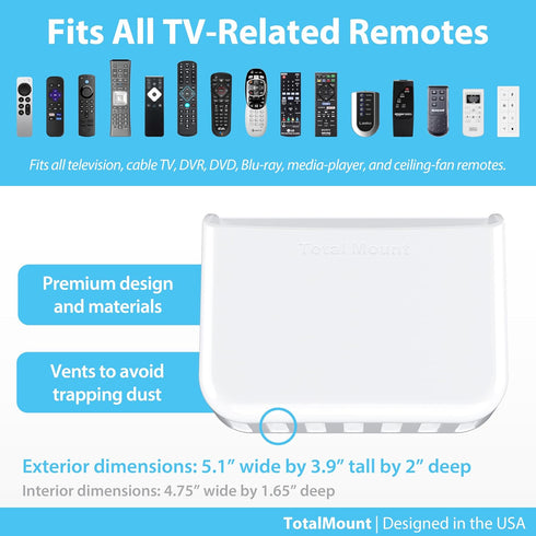 TotalMount Universal Remote Control Holder, Attaches to Wall or TV, Compatible with All Remotes