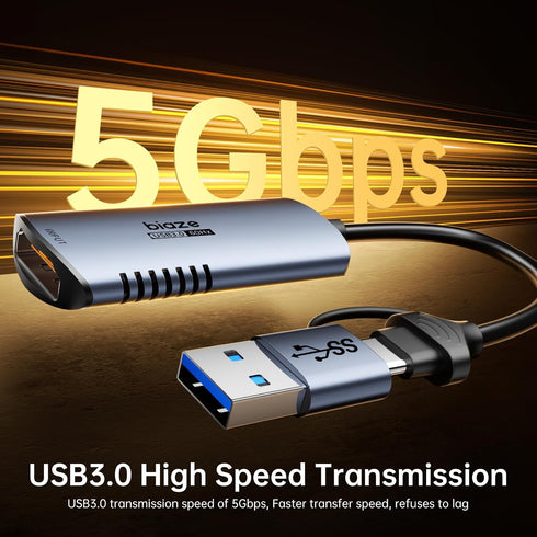 biaze 4K 1080P 60FPS PS5, Video Capture Card, HDMI to USB/USB C Capture Card Video Capture Device for Streaming Game