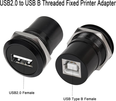 QIANRENON USB2.0 to USB B Threaded Fixed Printer Adapter USB2.0 Female to USB Type B Female Panel Mount Round Connector for PC Printer Scanner Laptop