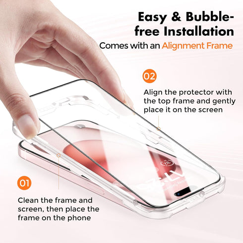 UNBREAKcable iPhone 15 Screen Protector 3-Pack, Shatterproof Tempered Glass, 9H Hardness, Easy Install, Full Coverage.