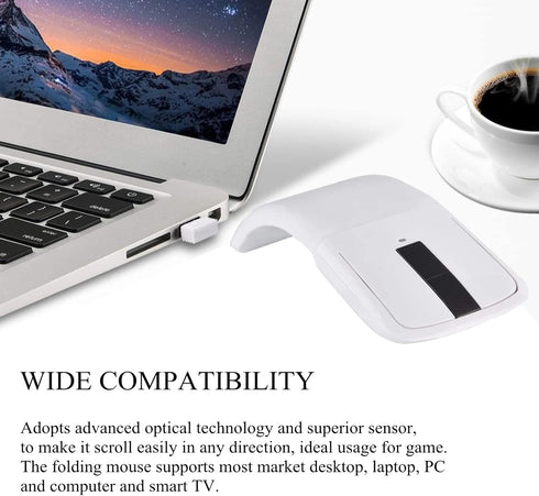 Wireless Folding Mouse, Touch Mouse USB for Microsoft, Photoelectricity + Touch Scroll, Arc Mouse for PC/Laptop