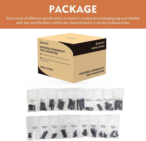 Universal TV Mount Screws Installation Hardware Kit, Includes M4 M5 M6 M8 Screws & Spacers for Various TV Brands