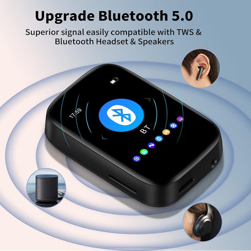 QNGEE 32GB Mp3 512GB Player with Bluetooth Sports Clip-on Music Player Support FM Radio Voice Record E-Book Calendar