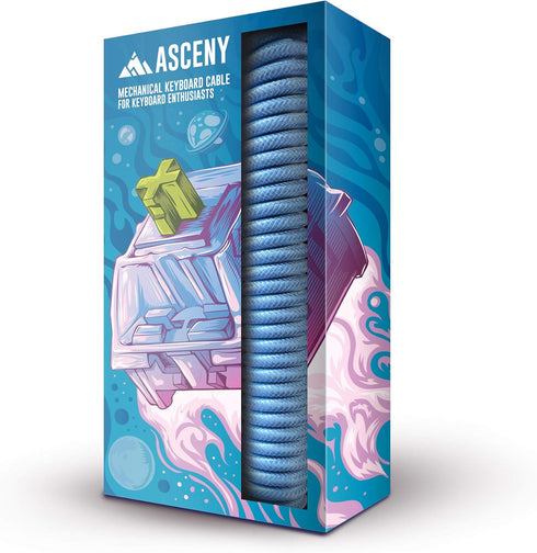 ASCENY Coiled & Double-Sleeved Mechanical Keyboard Cable for Type-C Mechanical Keyboards (Blue)