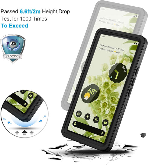 Lanhiem for Google Pixel 6 Case, IP68 Waterproof Dustproof with Built-in Screen Protector, Heavy Duty Black/Clear