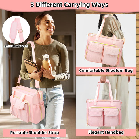Teacher Tote Bag with 15.6 Inch Laptop Compartment, Soft Nylon Utility Bag with Multiple Pockets for Office Supplies