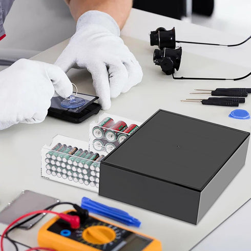 1 Pack 9V, 4-Drawer Common BTSKY Black Acrylic Battery Storage Organizer for AA, AAA, C Batteries, Storage Box Battery