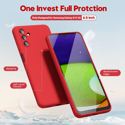 oakxco Samsung Galaxy A13 5G/A04s Phone Case, Liquid Silicone, Cute Thin Slim Soft Rubber, Red