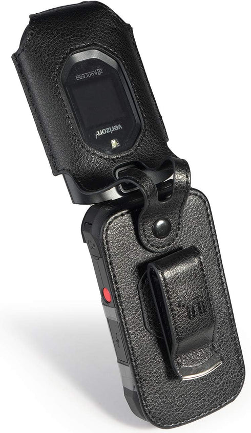Nakedcellphone Fitted Series Case for Kyocera DuraXV Extreme, DuraXE Epic, DuraXA Equip - Black Vegan Leather