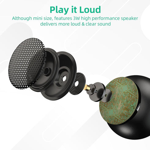 SEVENKA 2 Bluetooth Mini Speakers, 3W Portable Wireless Speaker with Lanyard, Water Resistant, Rechargeable (Black)
