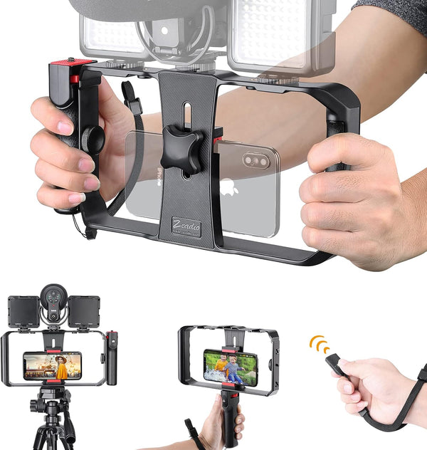 Zeadio Smartphone Stabilizer Grip, Cellphone Video Rig Tripod Mount Holder with Wireless Remote Shutter