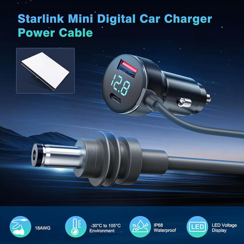 Generic 3-in-1 10ft/3m, 12-48V Starlink Mini Cable High Speed Charging USB C/USB A Ports, Starlink mini car Charger