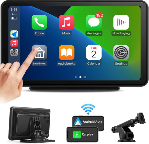 Portable Apple Carplay Screen for Car - Wireless Android Auto Stereo, 7 Inch IPS Touch Screen