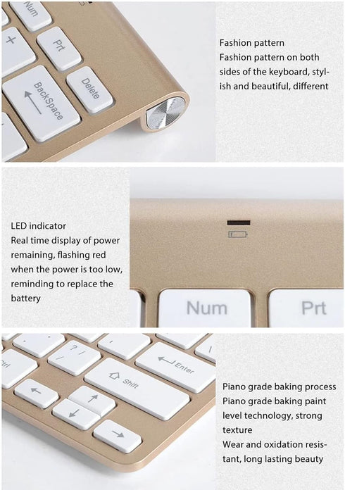 Zunate Ultra Slim Keyboard and Mouse Combo, Ergonomic Silent Mouse, Compact USB Set for PC, Laptop, Tablet (Gold)