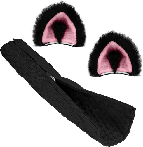 Geekria NOVA Knit Fabric Headband Cover + Cat Ears Attachment Compatible with Razer, SteelSeries, HyperX, Sennheiser, Astro, Sony, Logitech, ATH Headphones, Head Cushion Pad Protector (Black/Pink)