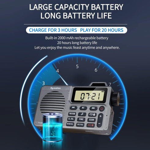 Portable AM/FM Radio, Small Pocket Radio with Bass Speaker, Long Battery Life, Support Micro SD Card and Record, Alarm