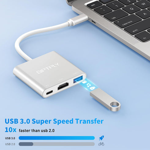 USB C to HDMI Adapter, 3-in-1 USBC Digital AV Multiport Adapter for MacBook Pro/Air, iPad Pro, Chromebook