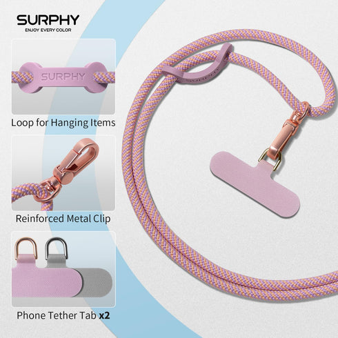 SURPHY Phone Lanyard Crossbody, Adjustable Cell Phone Lanyard with 2 Pack Phone Tether Tab, Two-Color Braided Phone